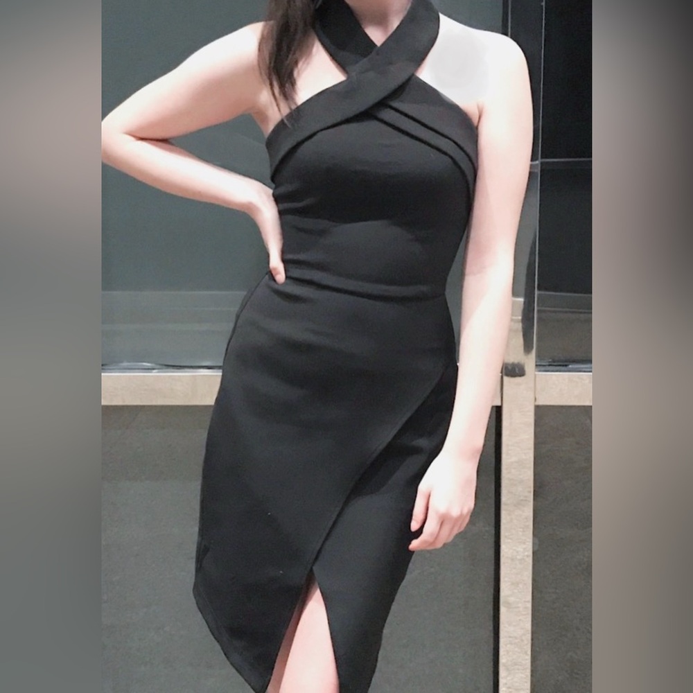 Adelyn Rae Black Cross-Neck Dress